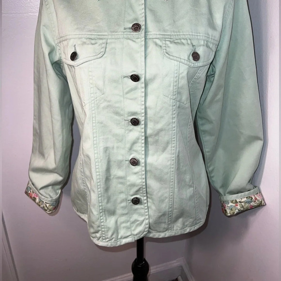 Orvis, S, vintage, pale green w/ floral lining logo button front collared jacket - Picture 4 of 8